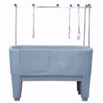 Plastic Animal Grooming Bath With H-Bar & Removable Door With Adjustable rotating feet