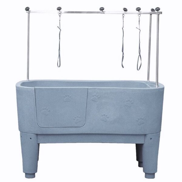 Plastic Animal Grooming Bath With H-Bar & Removable Door With Adjustable rotating feet