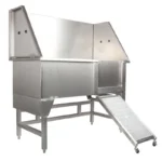 Large Static Stainless Steel Grooming Bath, Stair Access, Foldable Backsplash