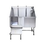 Large Static Stainless Steel Backsplash Dog Grooming Bath with Stairs