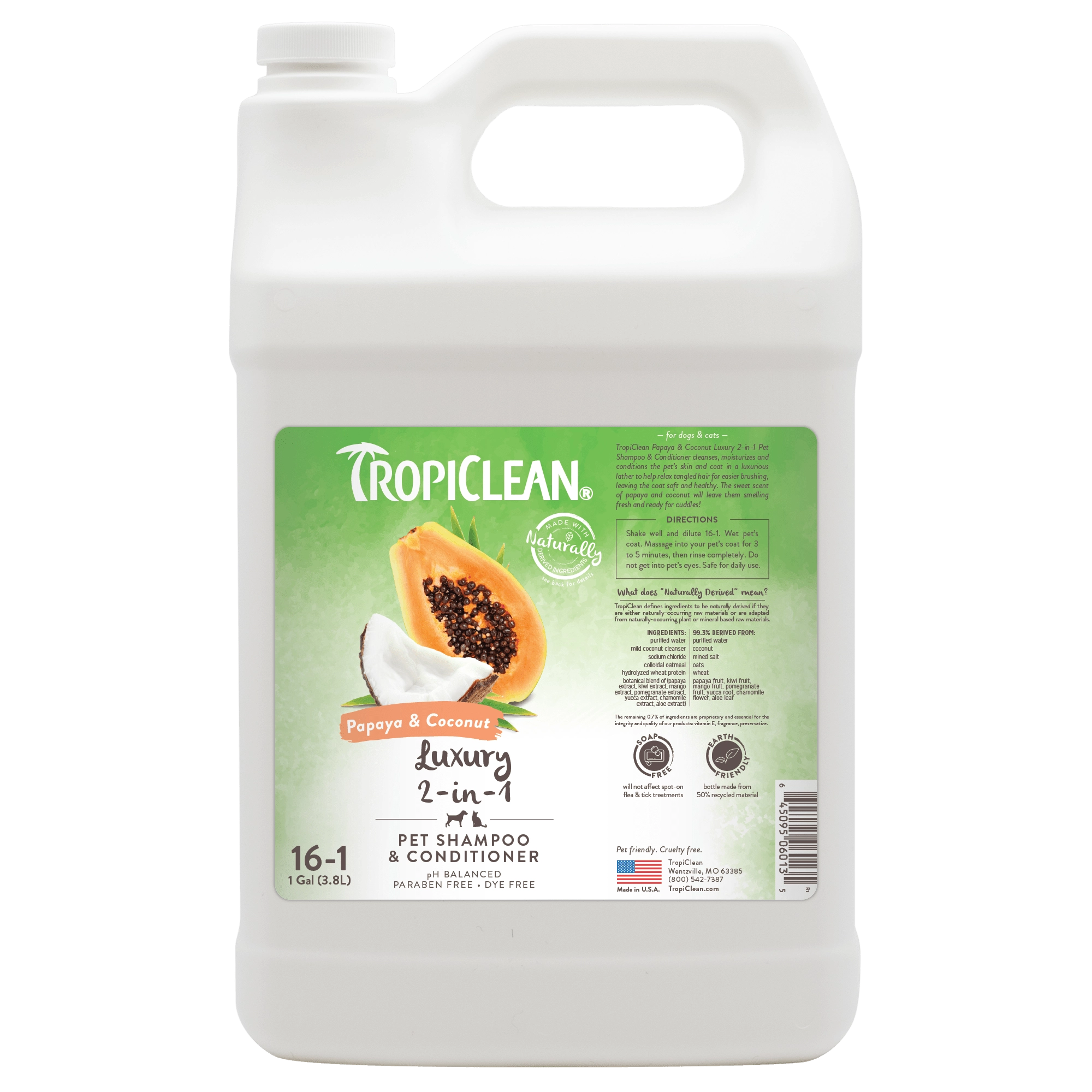 TropiClean Papaya & Coconut 2 in 1 Shampoo 3.8L - Image 1