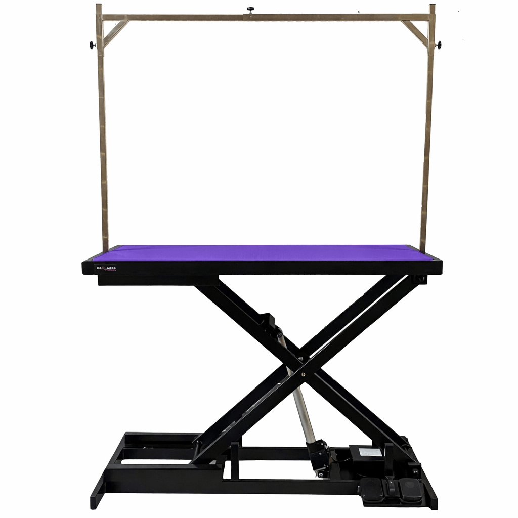 FT-808 Low Low Purple Black PRE LOVED Large Extra Low Electric Pet Grooming Table Black 126cm - Image 1