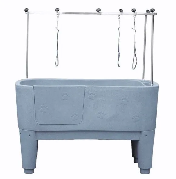 Plastic Animal Grooming Bath With H-Bar & Removable Door With Adjustable rotating feet