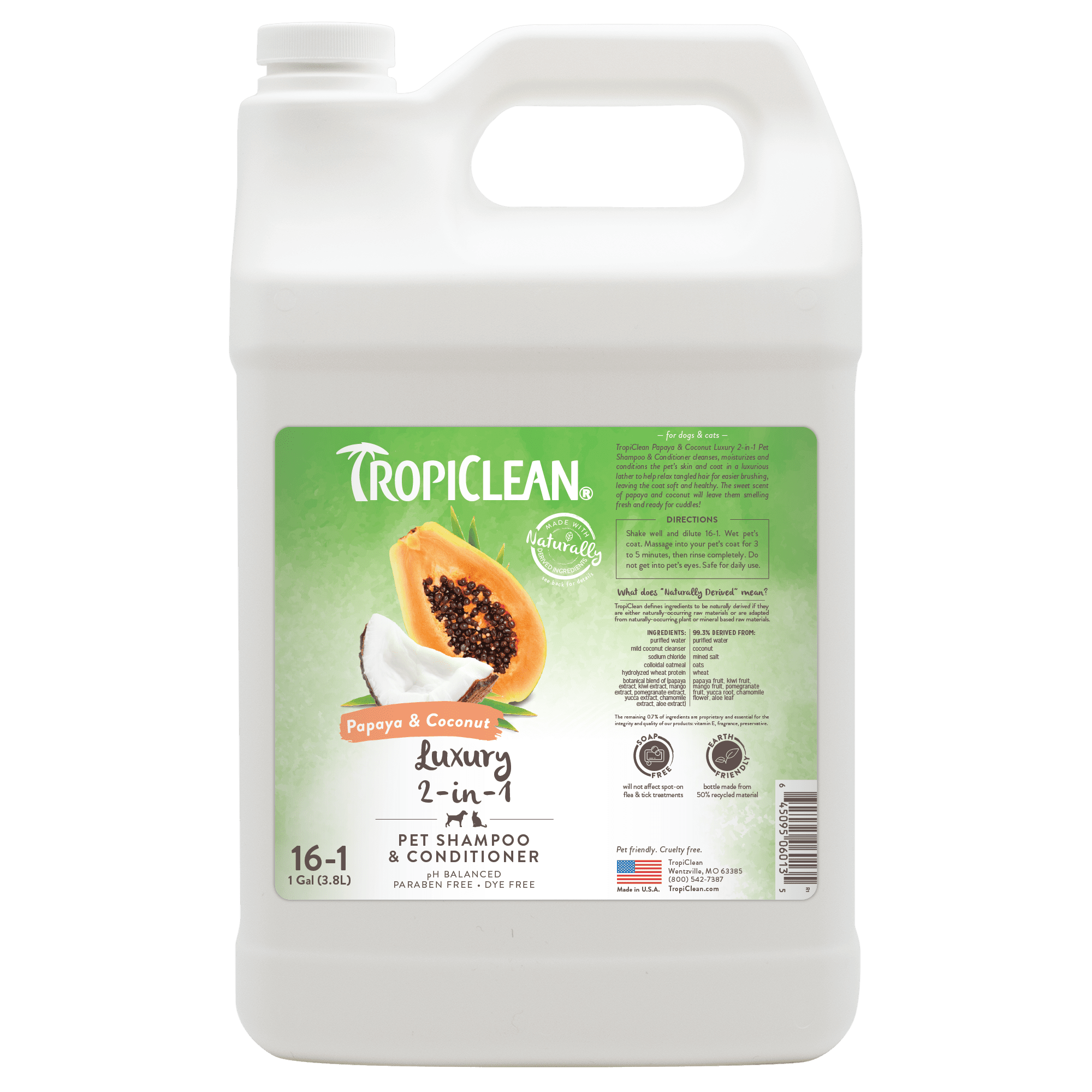 TropiClean Papaya & Coconut 2 in 1 Shampoo 3.8L - Image 1