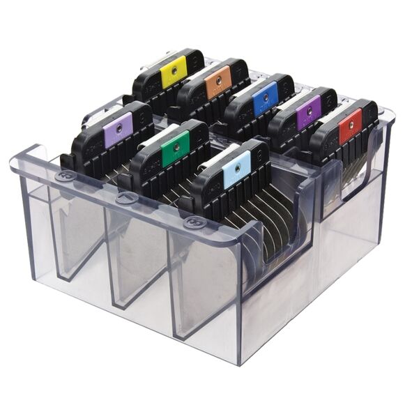 3390 Combs in Container (High JPG) A5 blades Wahl Comb Attachments – Set of 8 - Image 1