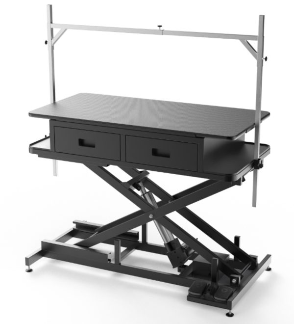 Large Extra Low Electric Pet Grooming Table Black Frame 126cm with Drawers - Image 1