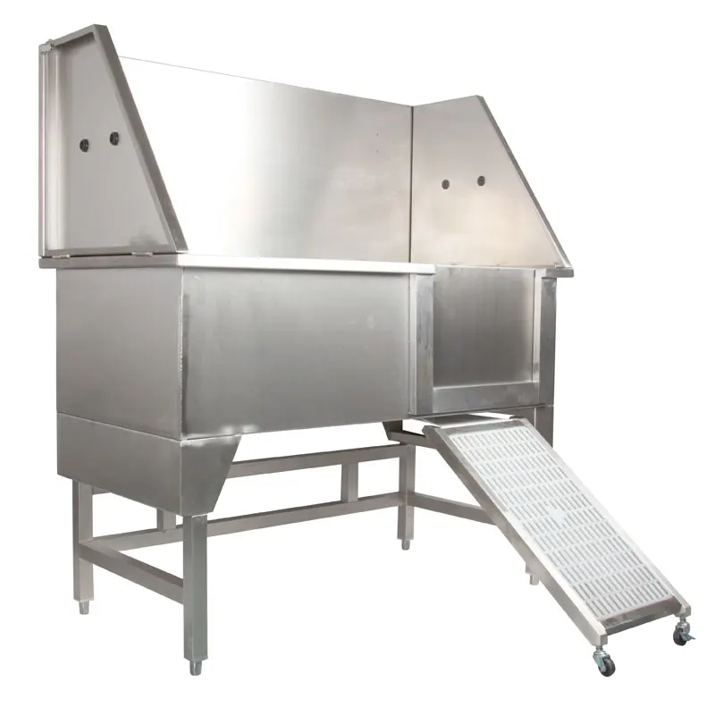 Large Static Stainless Steel Grooming Bath Large Static Stainless Steel Grooming Bath, Stair Access, Foldable Backsplash