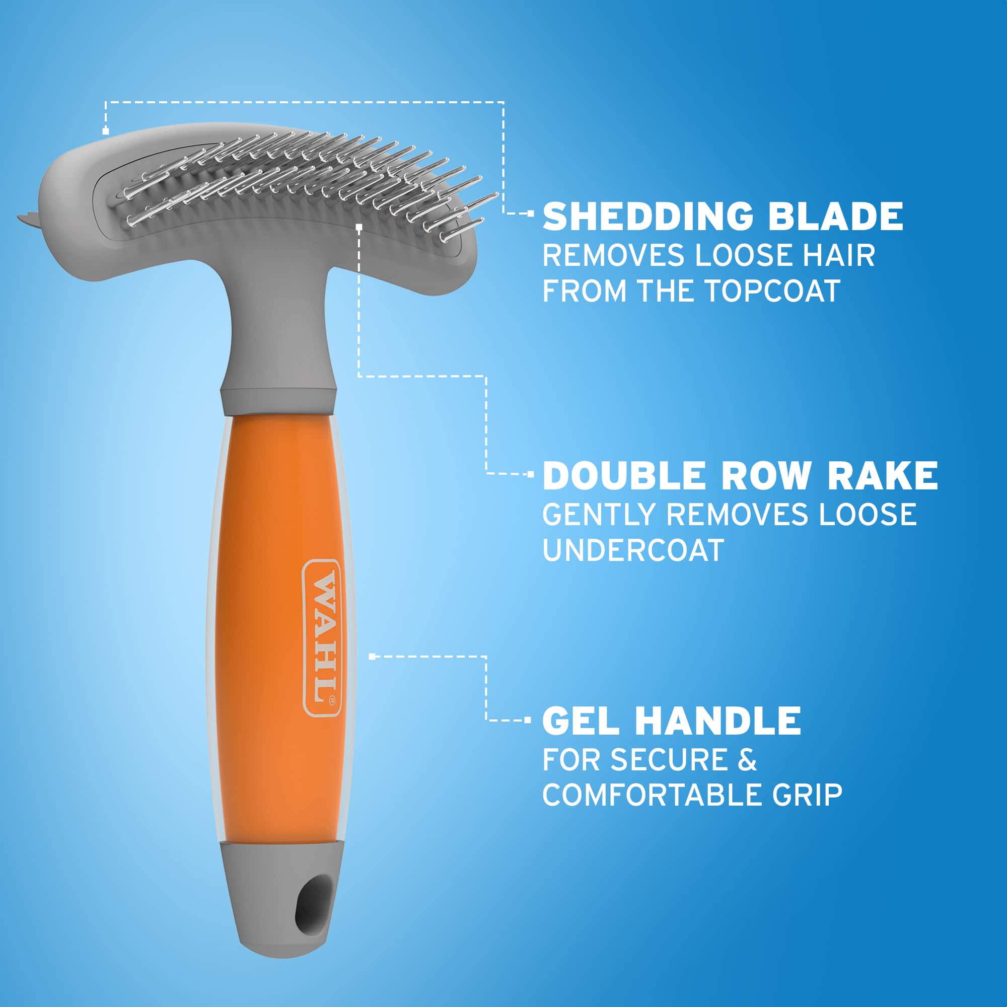 Wahl Double Row Rake & Shedding Blade – Orange Gel Handle - Image 3