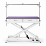 Large Extra Low Electric Pet Grooming Table White Frame 126cm with Drawers
