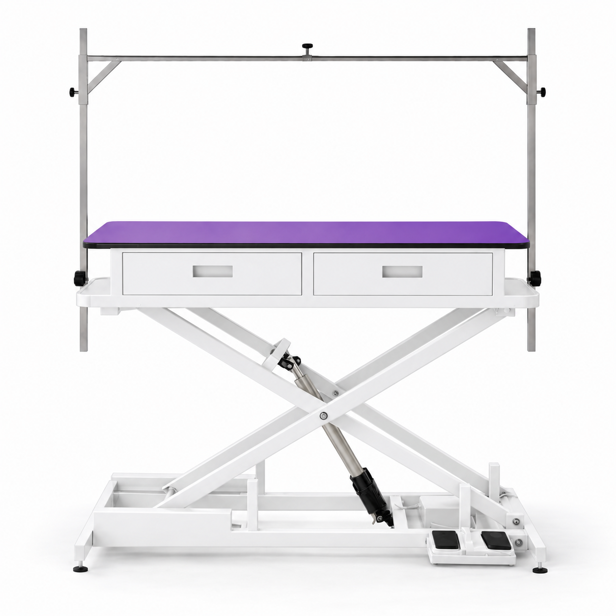 White Drawers Purple Large Extra Low Electric Pet Grooming Table White Frame 126cm with Drawers - Image 1